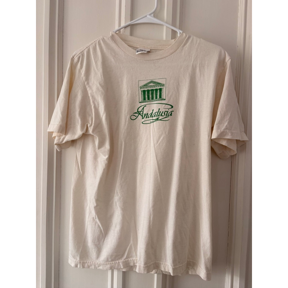 Vintage mens Beneficial T's Off-White Green Andalucia Short Sleeve Tee S